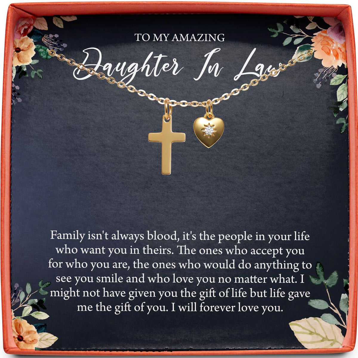 To My Amazing Daughter In Law | Family Isn&#39;t Always Blood | Cross Necklace