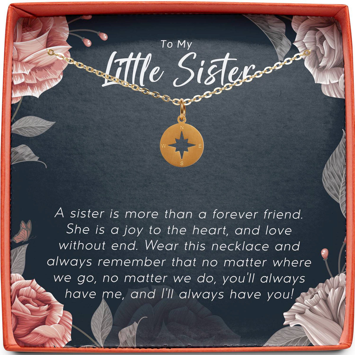 To My Little Sister | More Than a Forever Friend | Compass Necklace