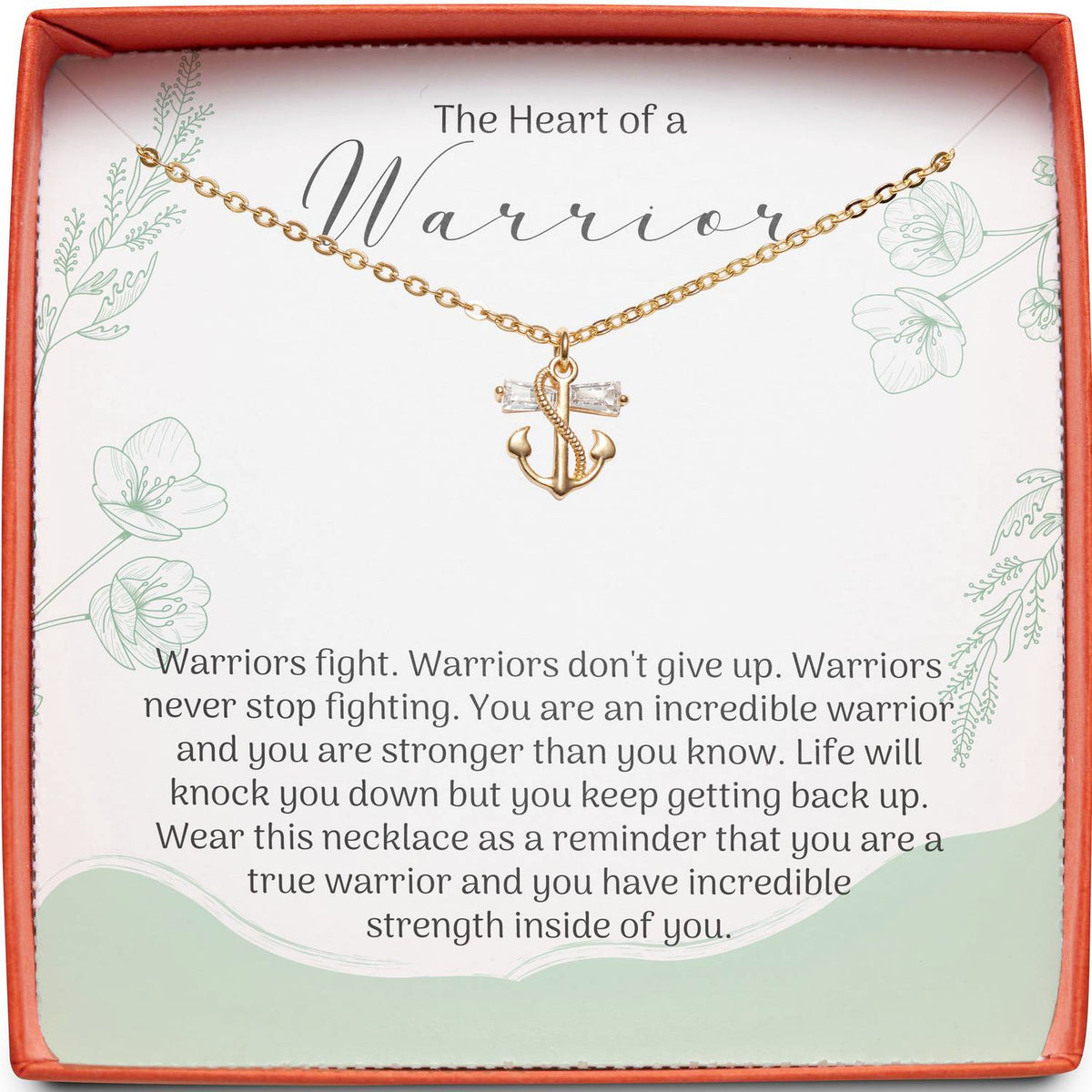 Gift for Cancer Inspiration | The Heart of a Warrior | Anchor Necklace
