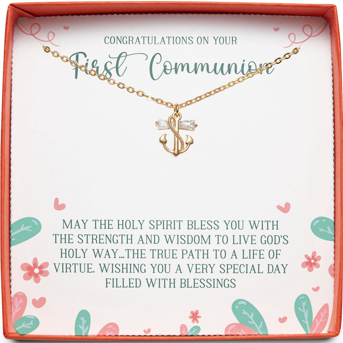 Congratulations on Your First Communion | Holy Spirit Bless You | Anchor Necklace