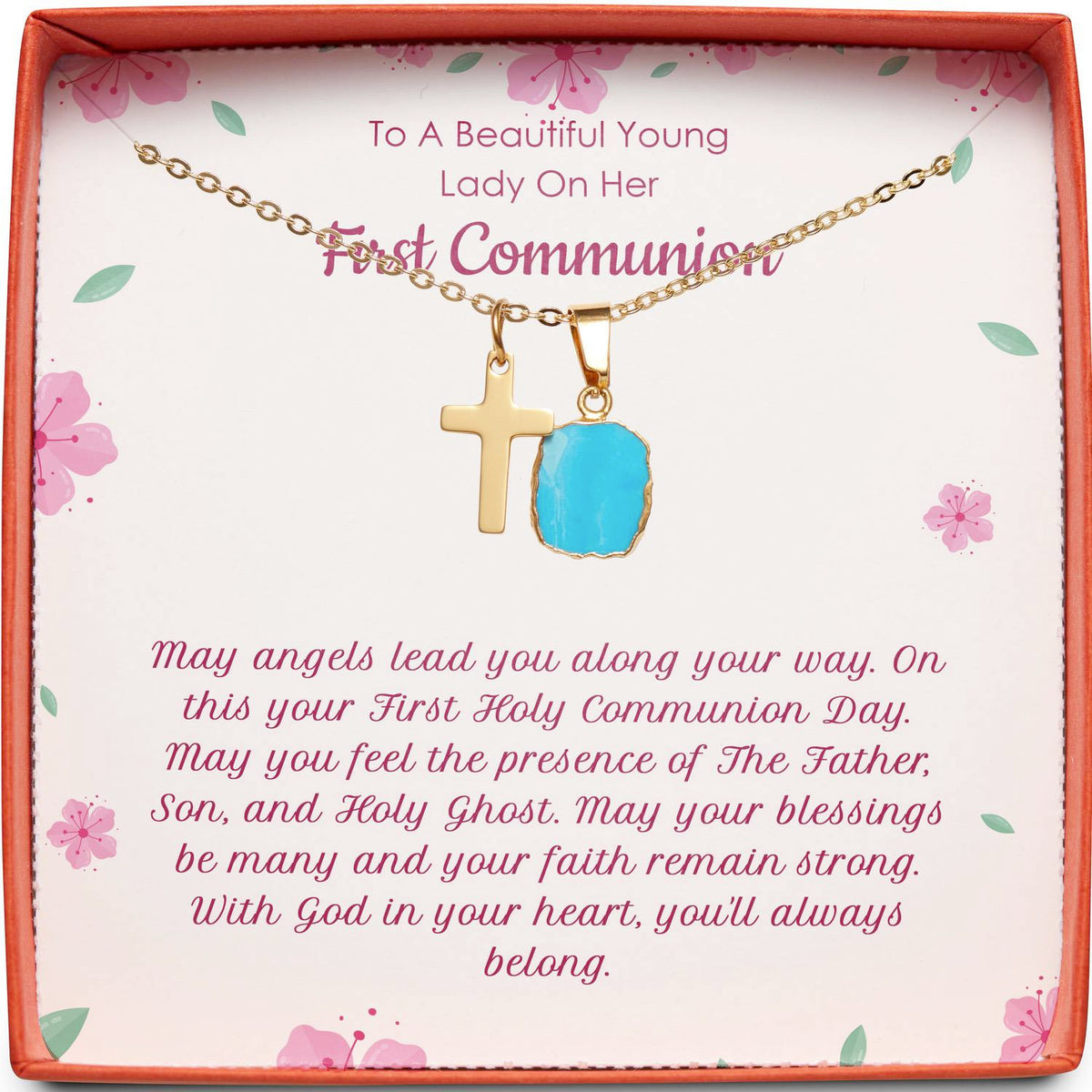 To A Beautiful Young Lady On Her First Communion | May Angels Lead You | Cross Necklace