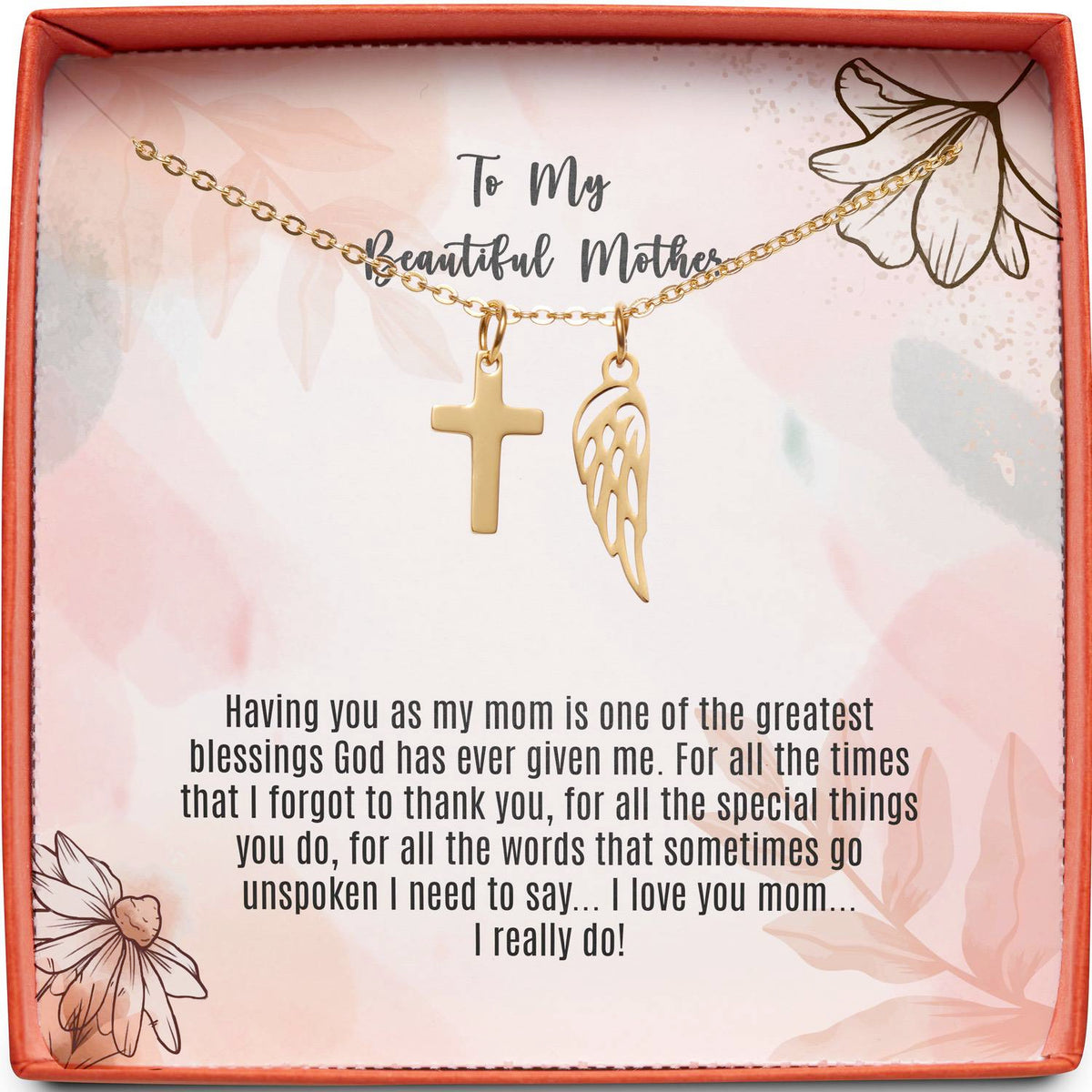 To My Beautiful Mother | I Love You | Cross Necklace