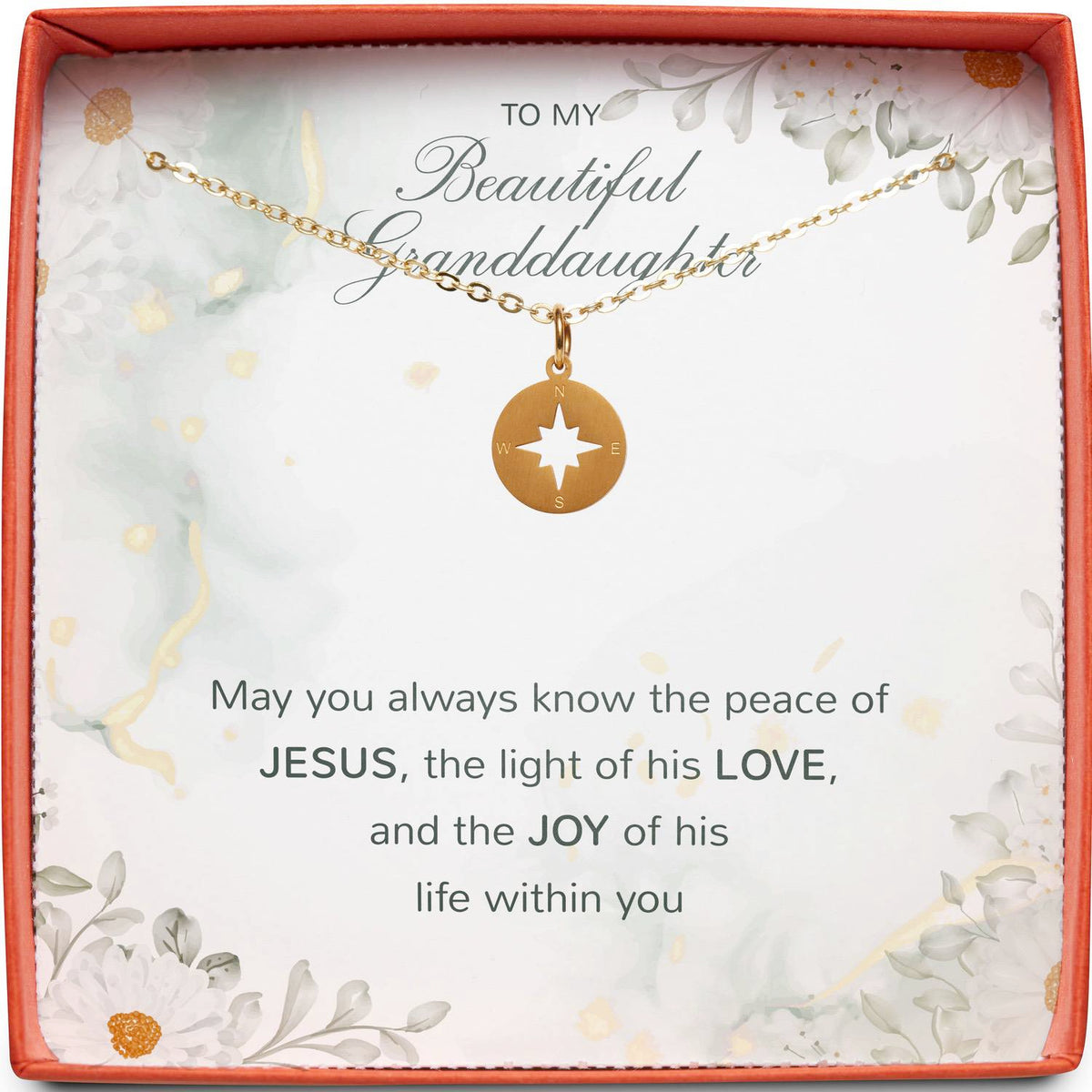 To My Beautiful Granddaughter | Peace of Jesus | Compass Necklace