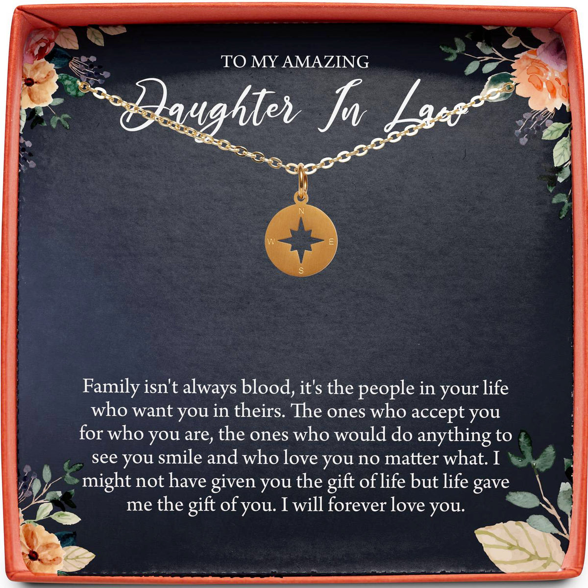 To My Amazing Daughter In Law | Family Isn&#39;t Always Blood | Compass Necklace
