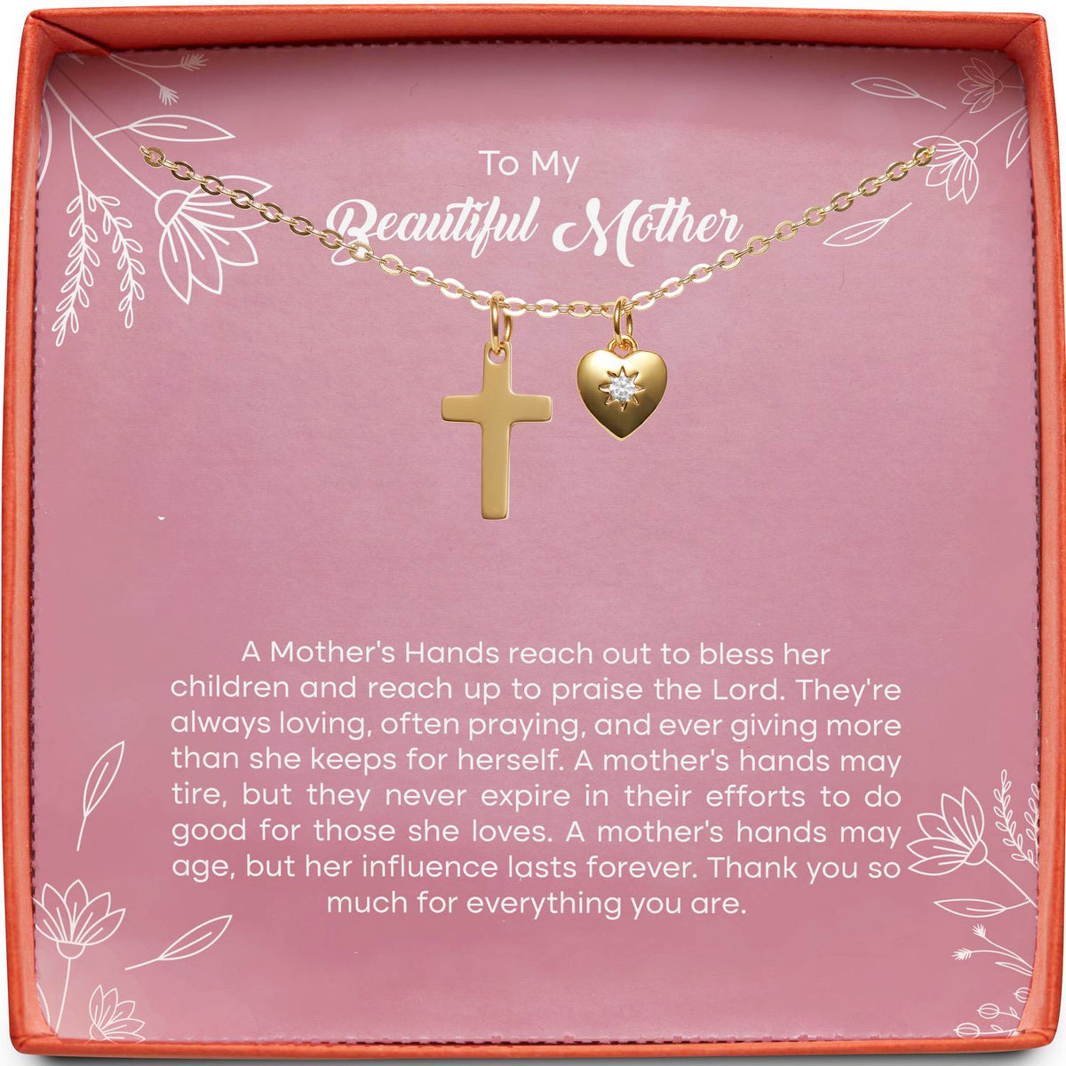 To My Beautiful Mother | A Mother&#39;s Hands | Cross Necklace