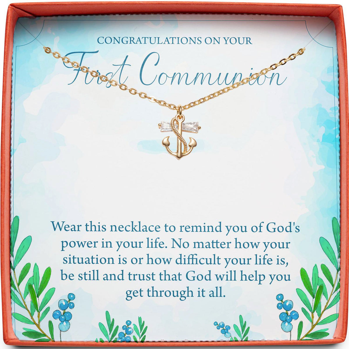 Congratulations on Your First Communion | God&#39;s Power in Your Life | Anchor Necklace