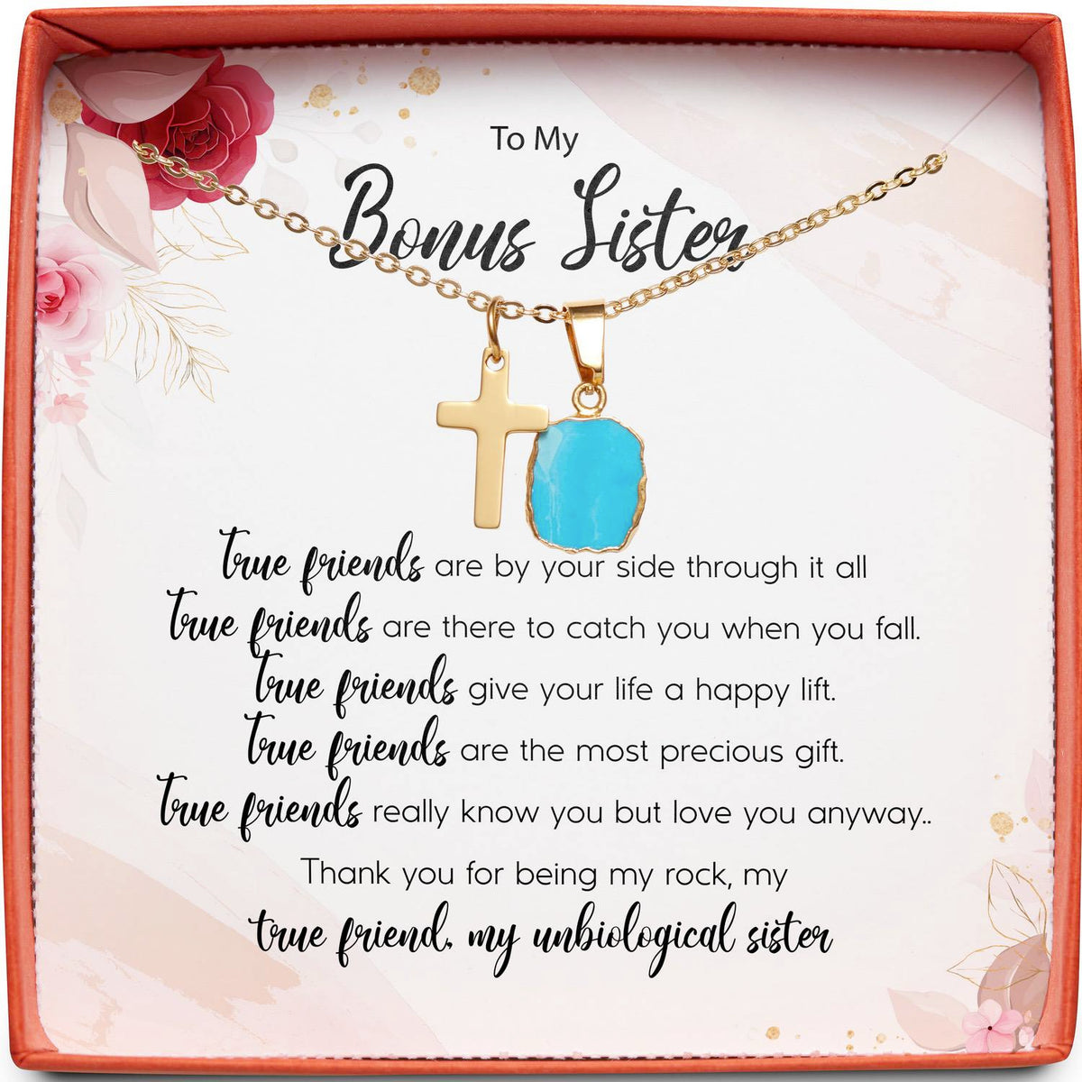 To My Bonus Sister | True Friends | Cross Necklace