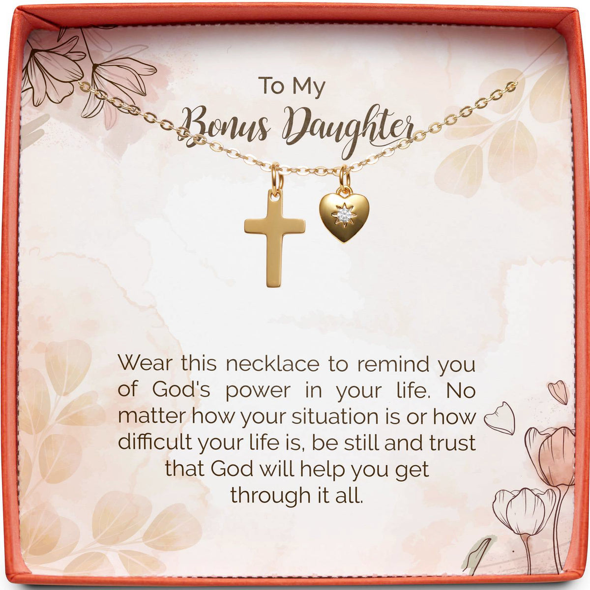 To My Bonus Daughter | God&#39;s Power in Your Life | Cross Necklace