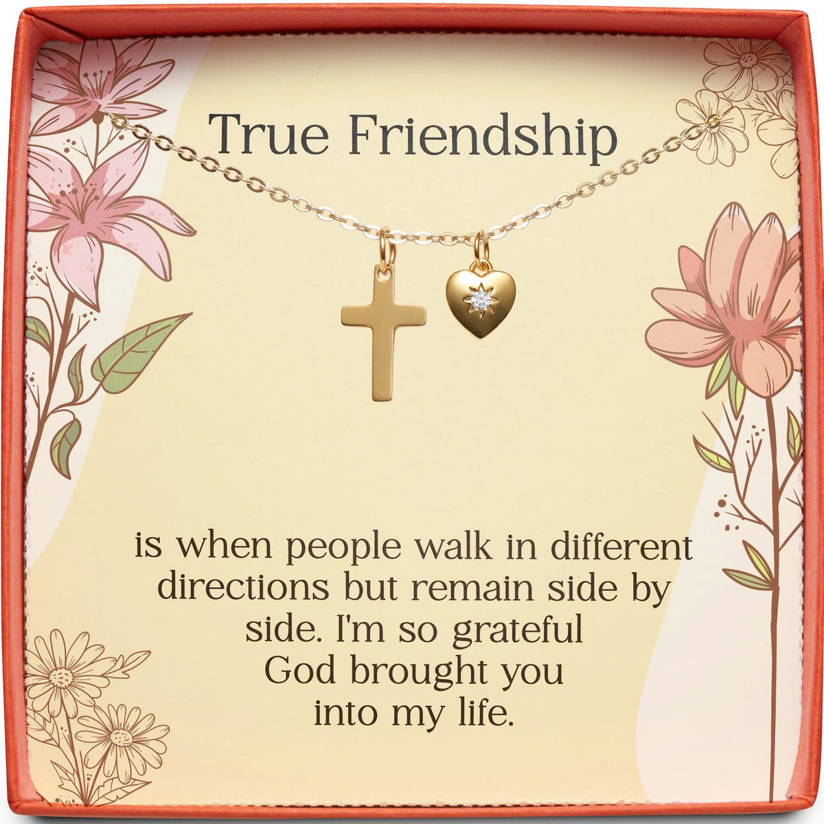 True Friendship | Grateful God Brought You Into My Life | Cross Necklace