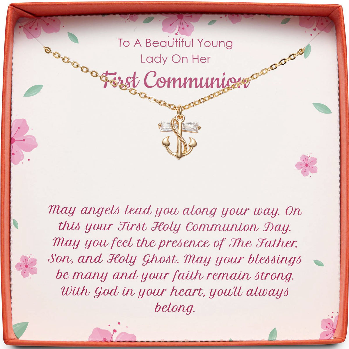 To A Beautiful Young Lady On Her First Communion | May Angels Lead You | Anchor Necklace