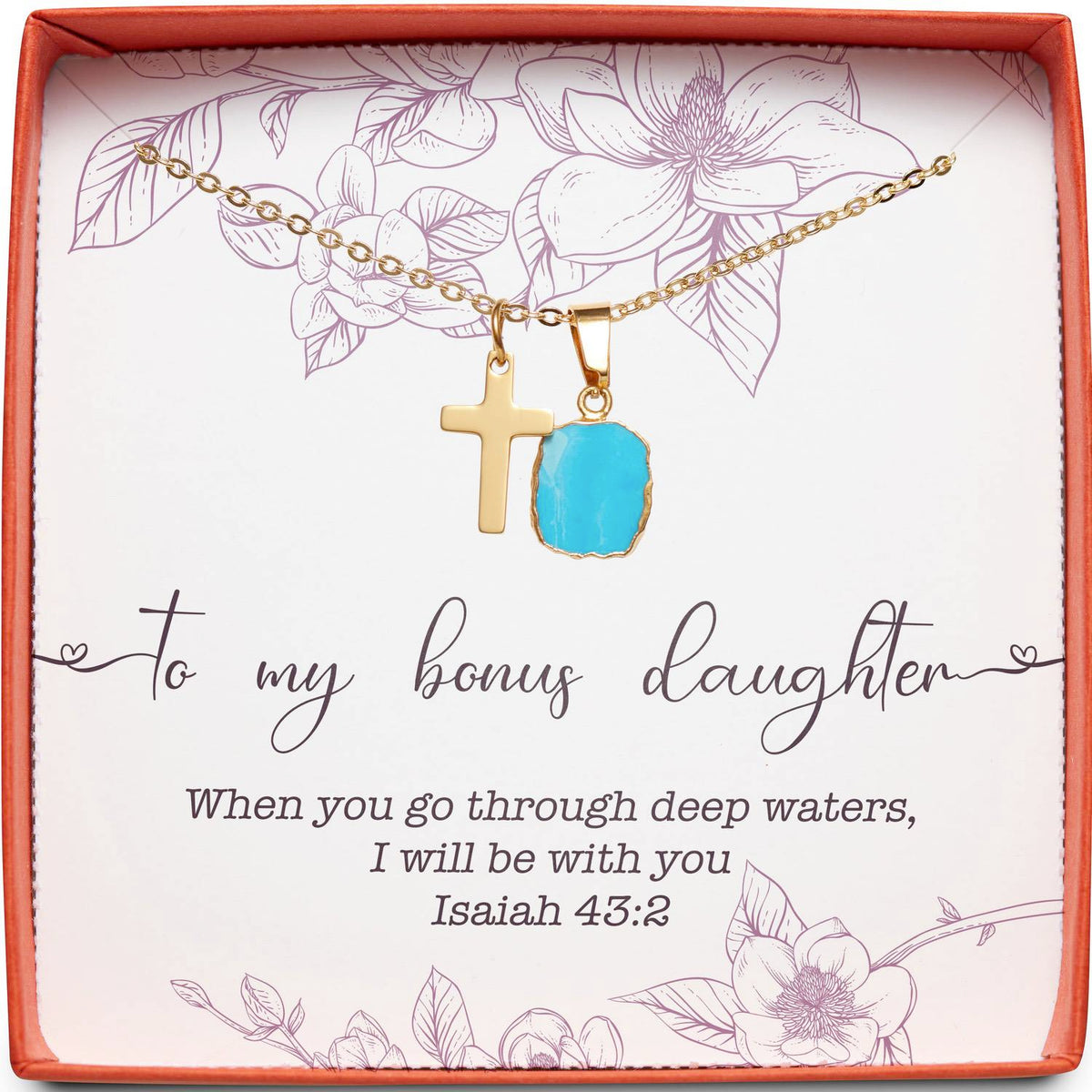 To My Bonus Daughter | Deep Waters Isaiah 43:2 | Cross Necklace