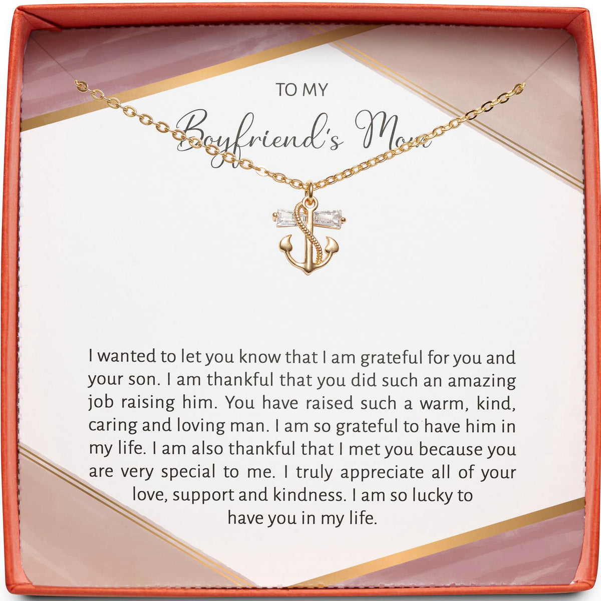 To My Boyfriends Mom | Grateful for You and Your Son | Anchor Necklace