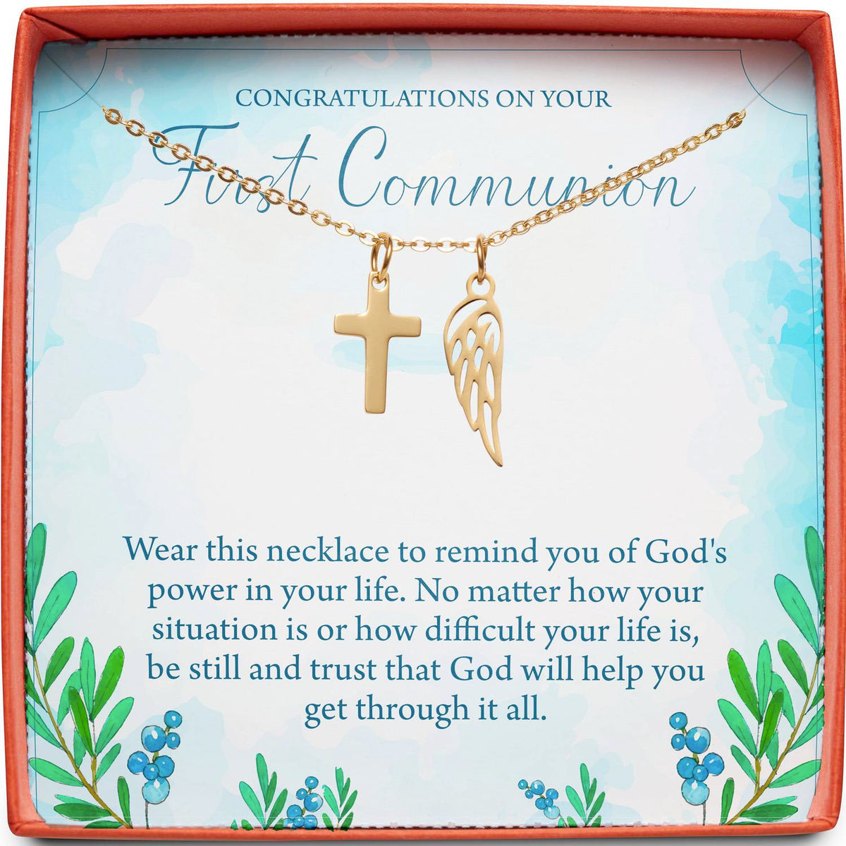 Congratulations on Your First Communion | God&#39;s Power in Your Life | Cross Necklace
