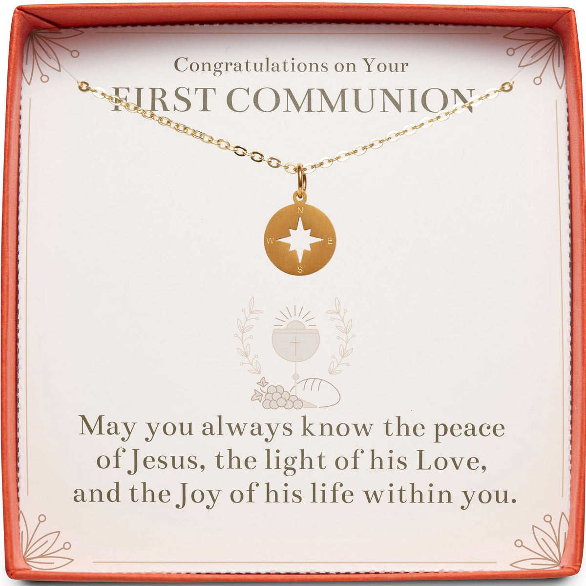Congratulations on Your First Communion | Peace of Jesus | Compass Necklace