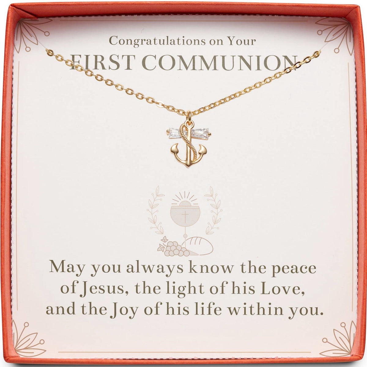 Congratulations on Your First Communion | Peace of Jesus | Anchor Necklace