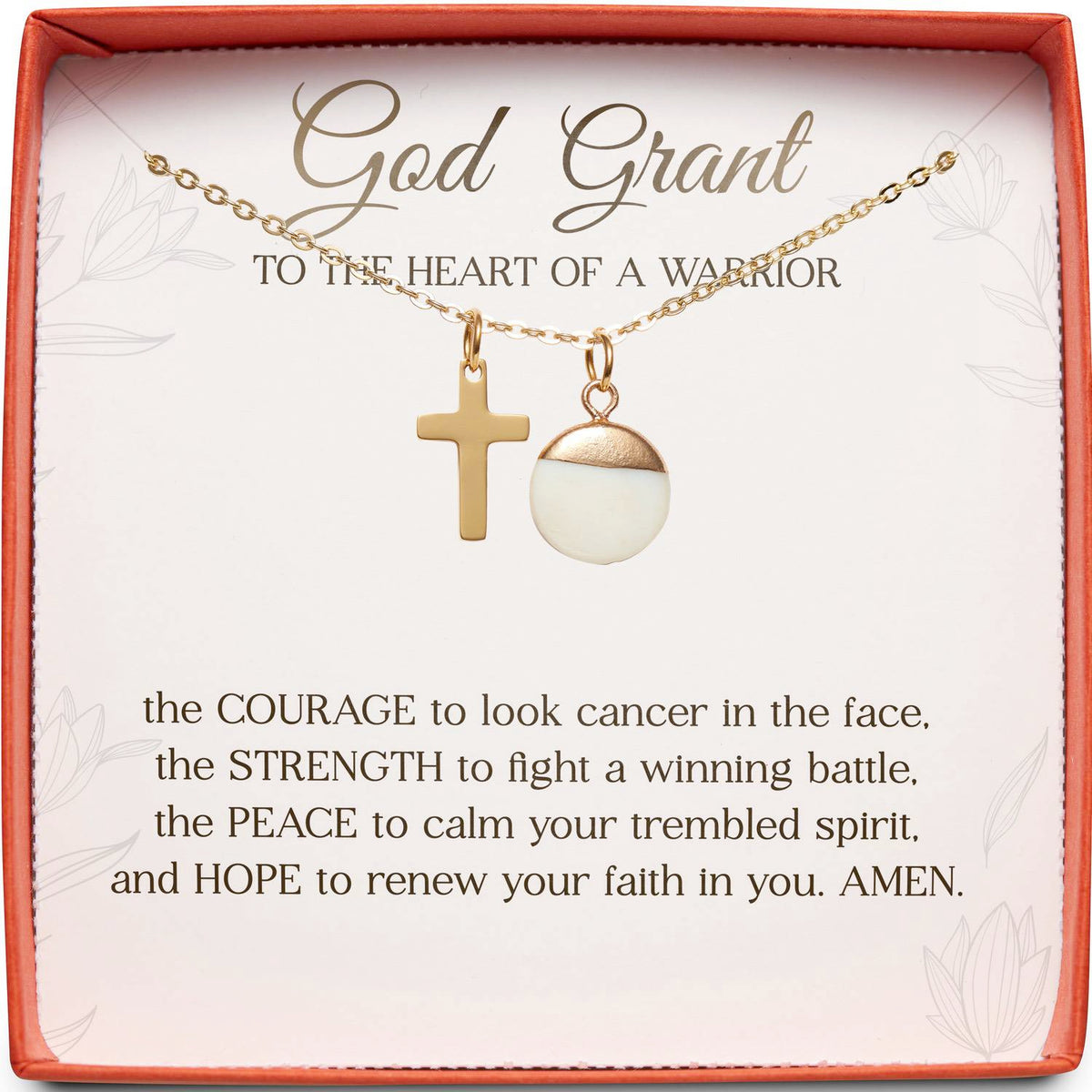 Gift for Cancer Inspiration | God Grant to the Heart of a Warrior | Cross Necklace