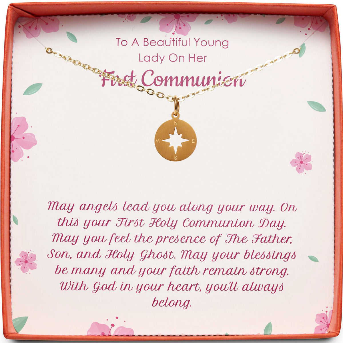 To A Beautiful Young Lady On Her First Communion | May Angels Lead You | Compass Necklace