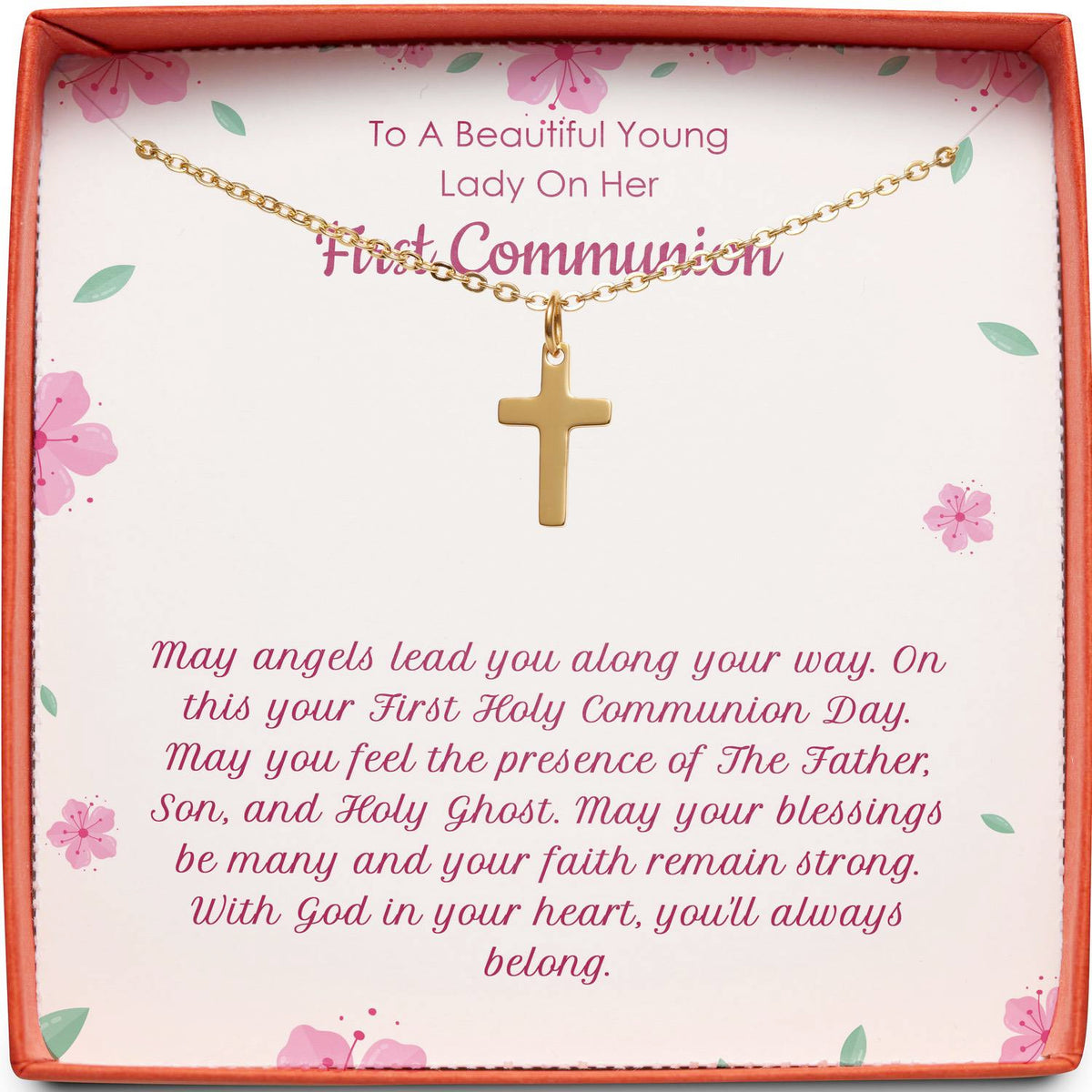 To A Beautiful Young Lady On Her First Communion | May Angels Lead You | Cross Necklace