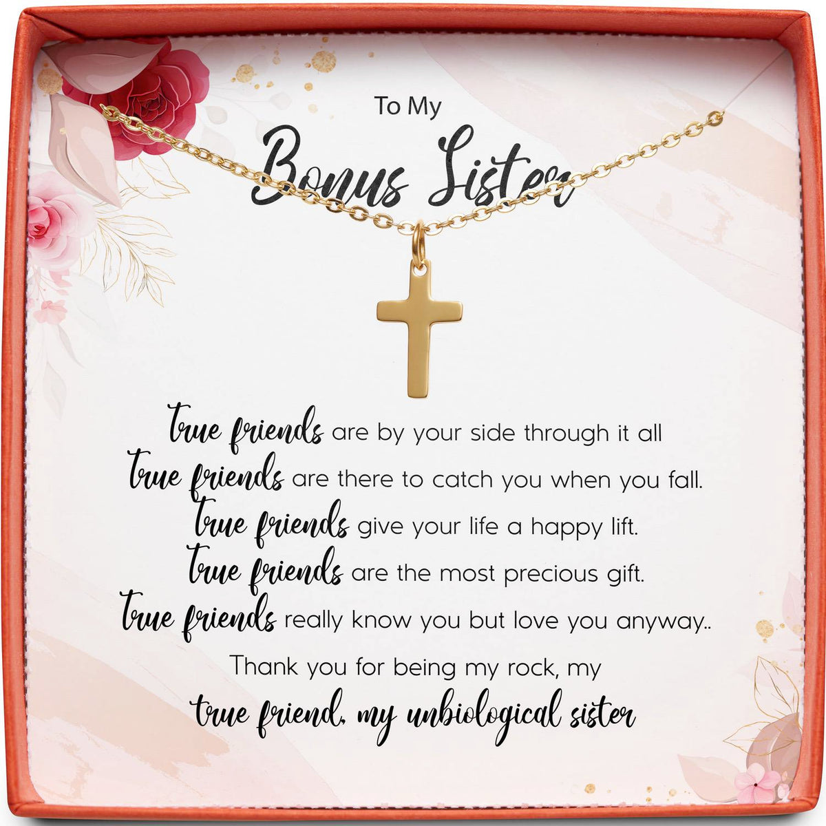 To My Bonus Sister | True Friends | Cross Necklace