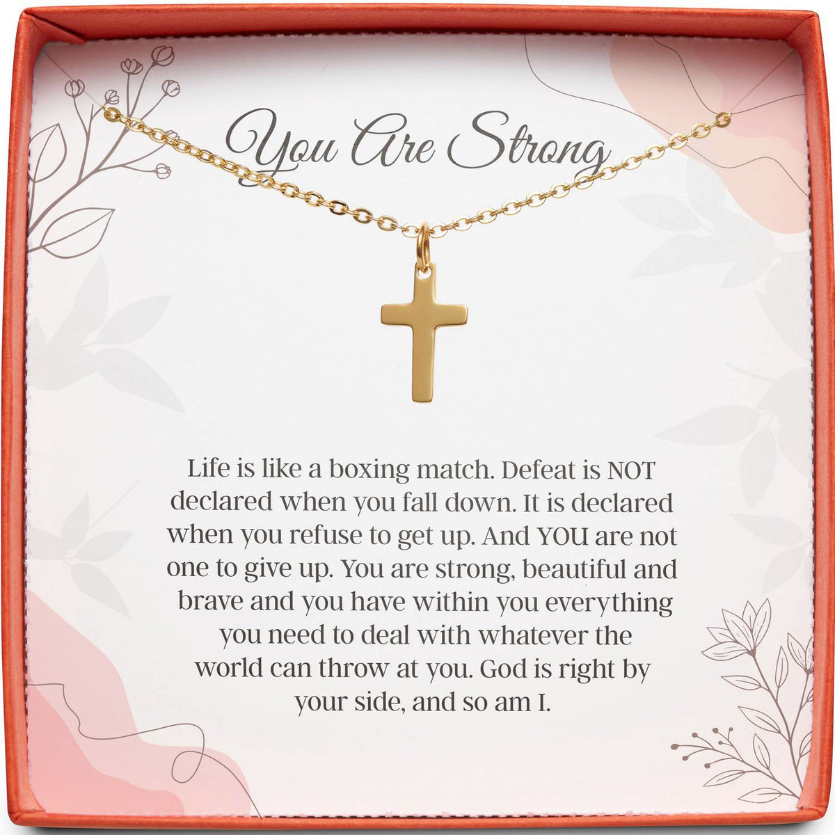 Gift for Cancer Inspiration | You Are Strong | Cross Necklace