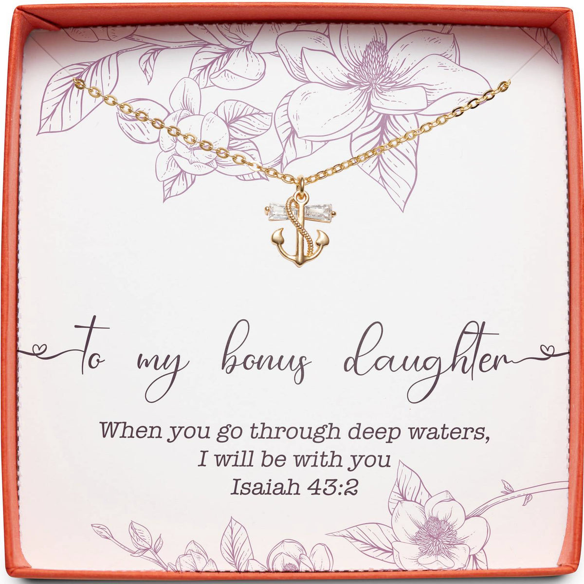To My Bonus Daughter | Deep Waters Isaiah 43:2 | Anchor Necklace