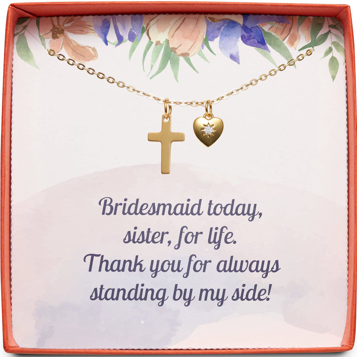 Gift for Bridesmaid | Sister for Life | Cross Necklace