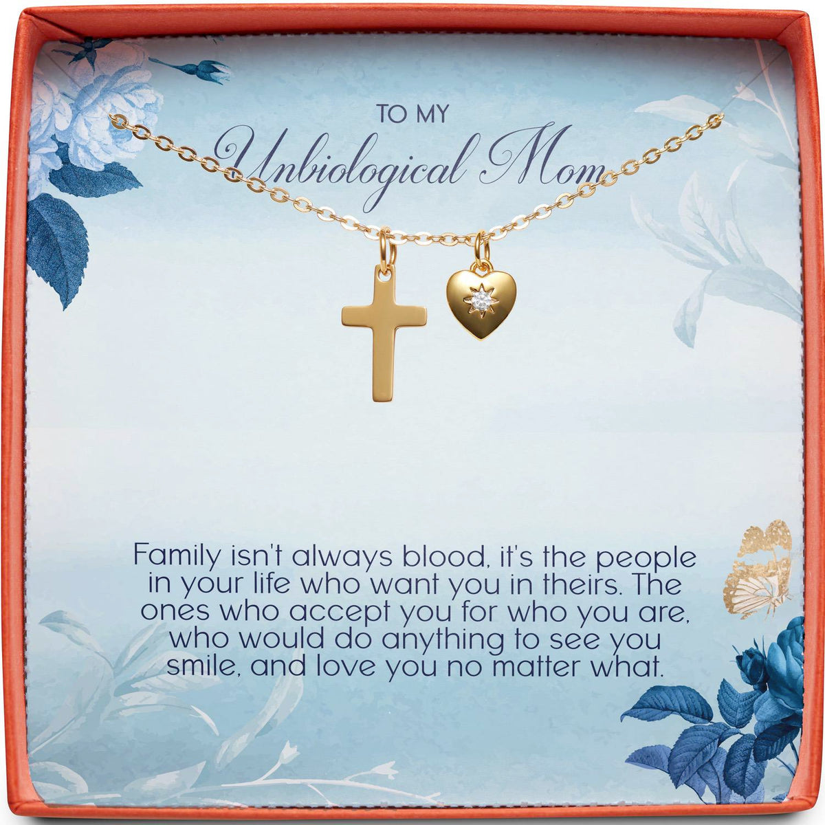 To My Unbiological Mom | Family Isn&#39;t Always Blood | Cross Necklace