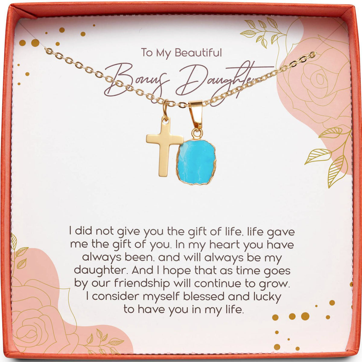 To My Beautiful Bonus Daughter | Gift of Life | Cross Necklace