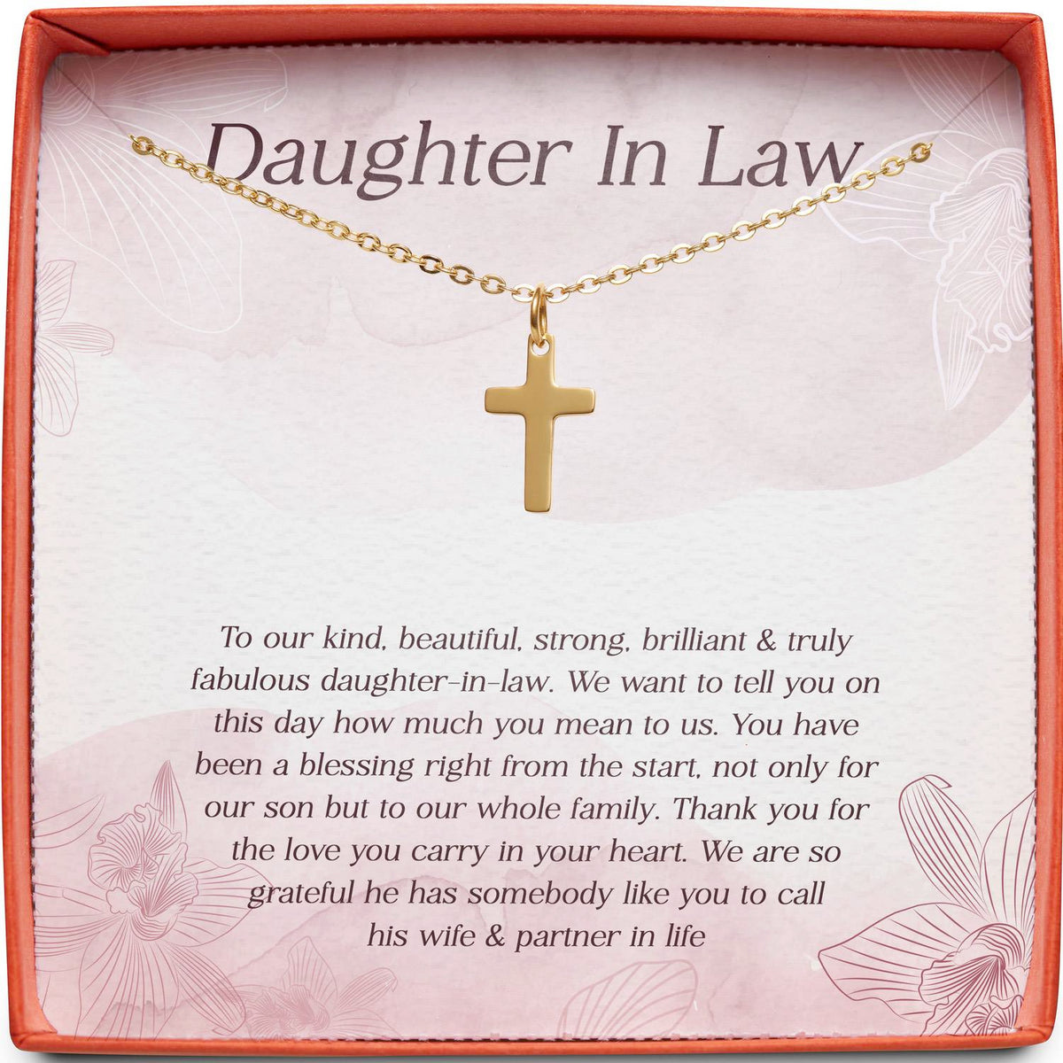 Daughter In Law | Kind, Beautiful, Strong, Brilliant | Cross Necklace