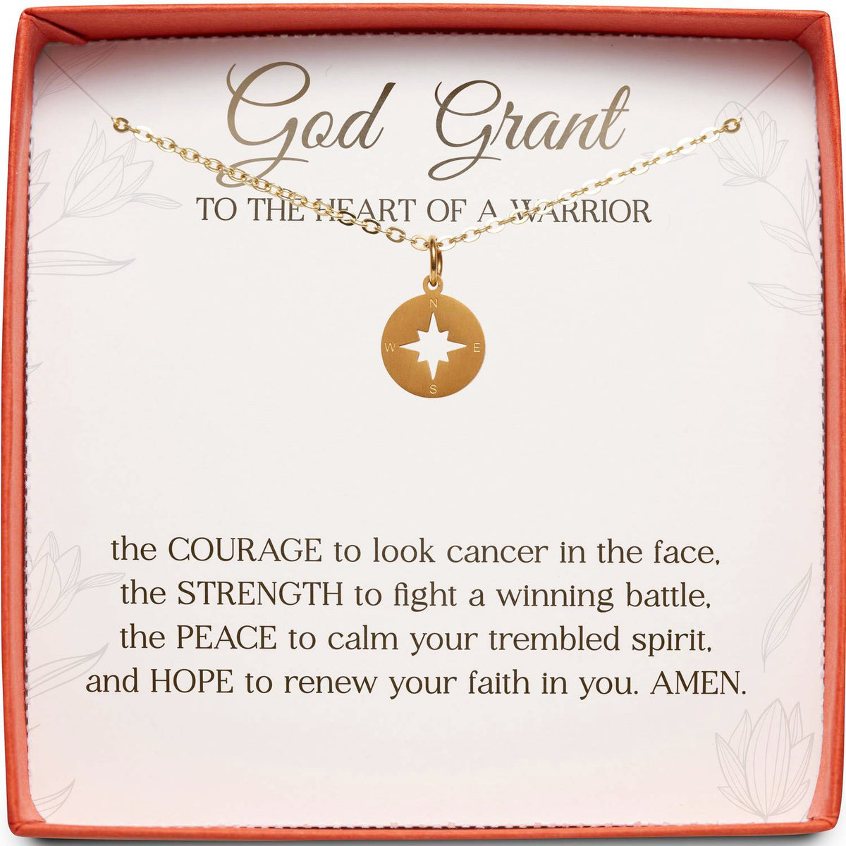 Gift for Cancer Inspiration | God Grant to the Heart of a Warrior | Compass Necklace