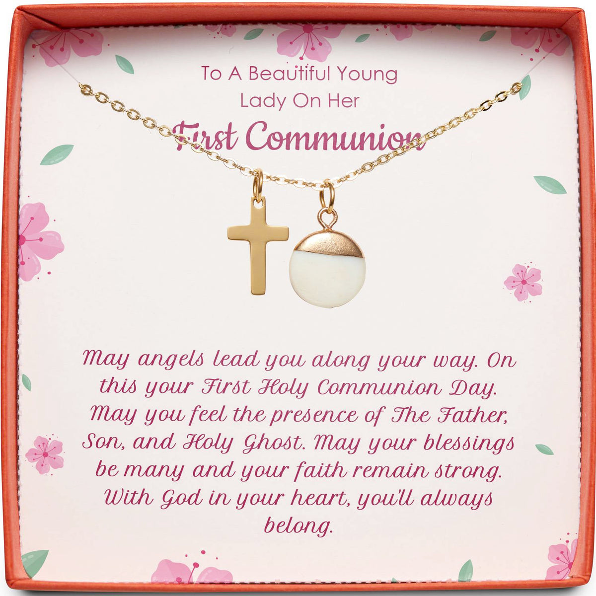 To A Beautiful Young Lady On Her First Communion | May Angels Lead You | Cross Necklace