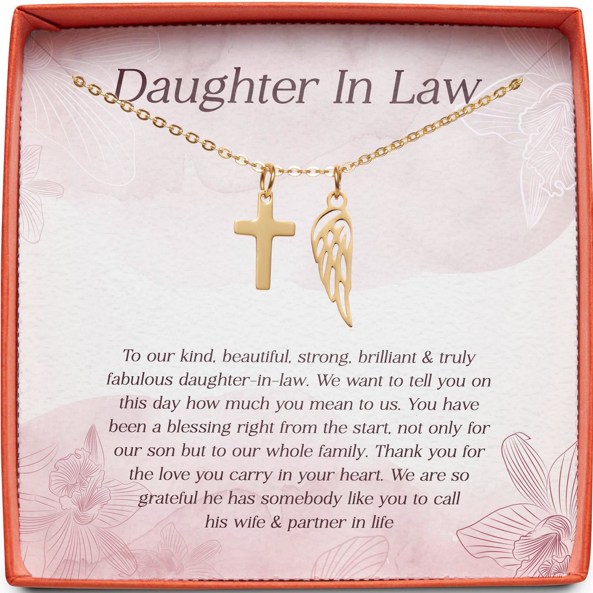 Daughter In Law | Kind, Beautiful, Strong, Brilliant | Cross Necklace
