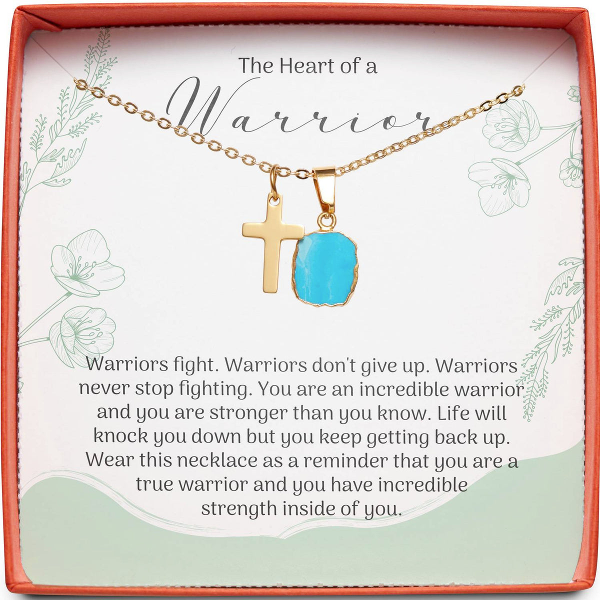 Gift for Cancer Inspiration | The Heart of a Warrior | Cross Necklace