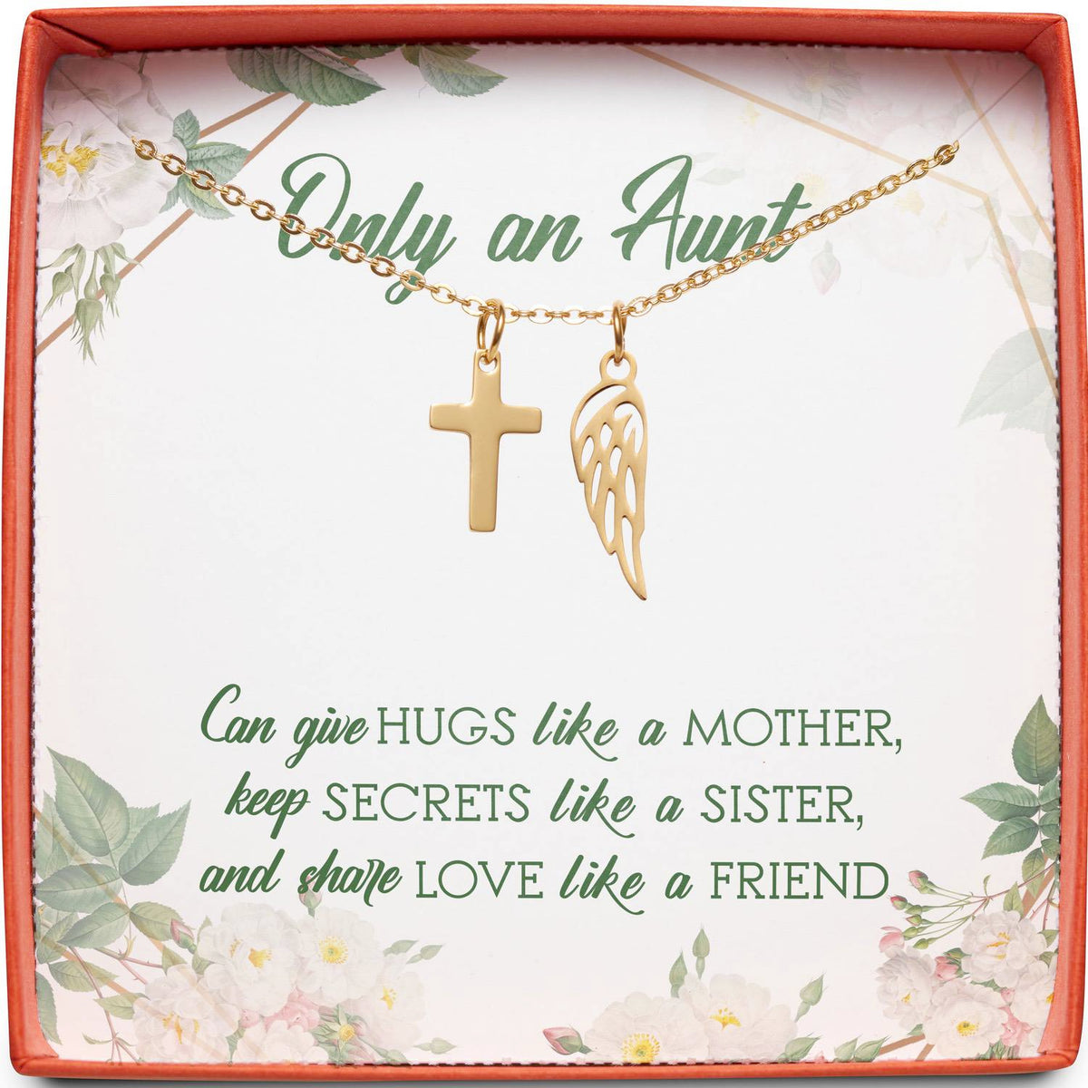 Only an Aunt | Hugs Like a Mother | Cross Necklace