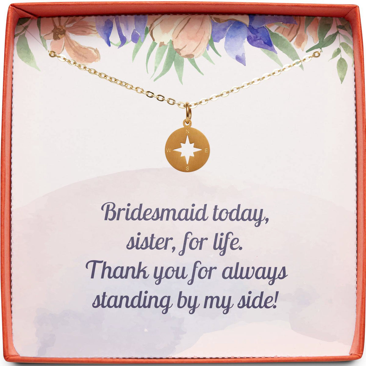 Gift for Bridesmaid | Sister for Life | Compass Necklace