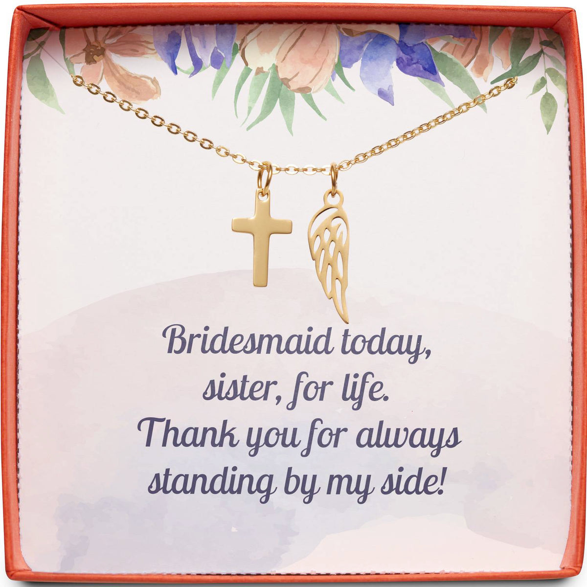 Gift for Bridesmaid | Sister for Life | Cross Necklace