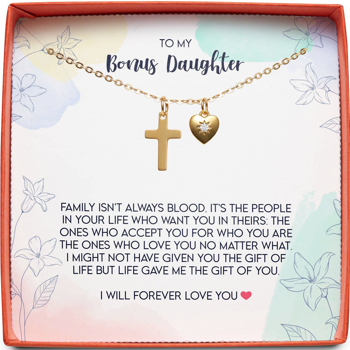 To My Bonus Daughter | Family Isn&#39;t Always Blood | Cross Necklace