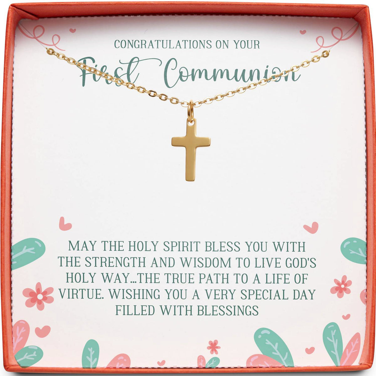 Congratulations on Your First Communion | Holy Spirit Bless You | Cross Necklace