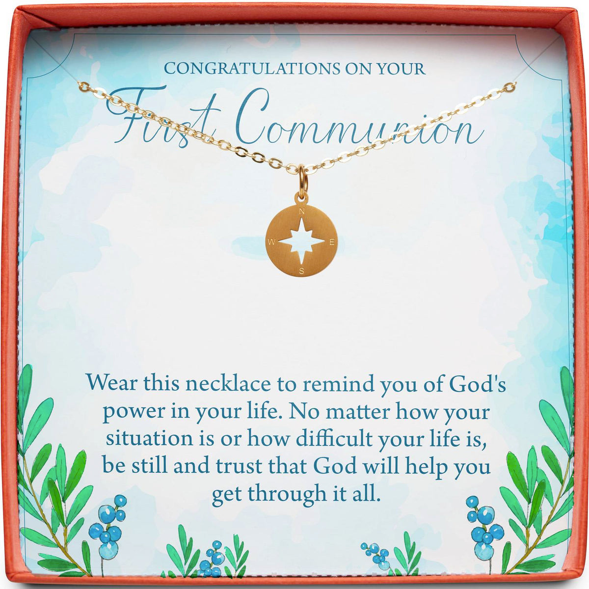 Congratulations on Your First Communion | God&#39;s Power in Your Life | Compass Necklace