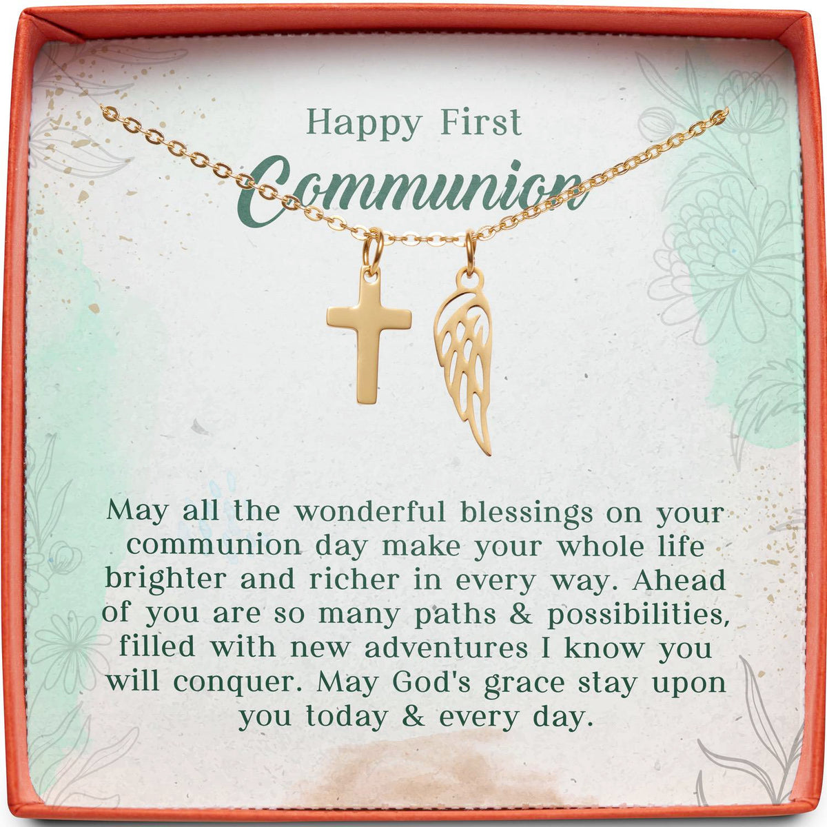 Happy First Communion | God&#39;s Grace Stay Upon You | Cross Necklace