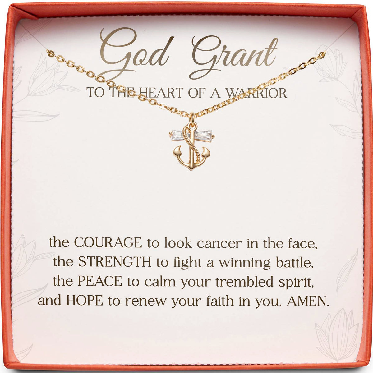 Gift for Cancer Inspiration | God Grant to the Heart of a Warrior | Anchor Necklace