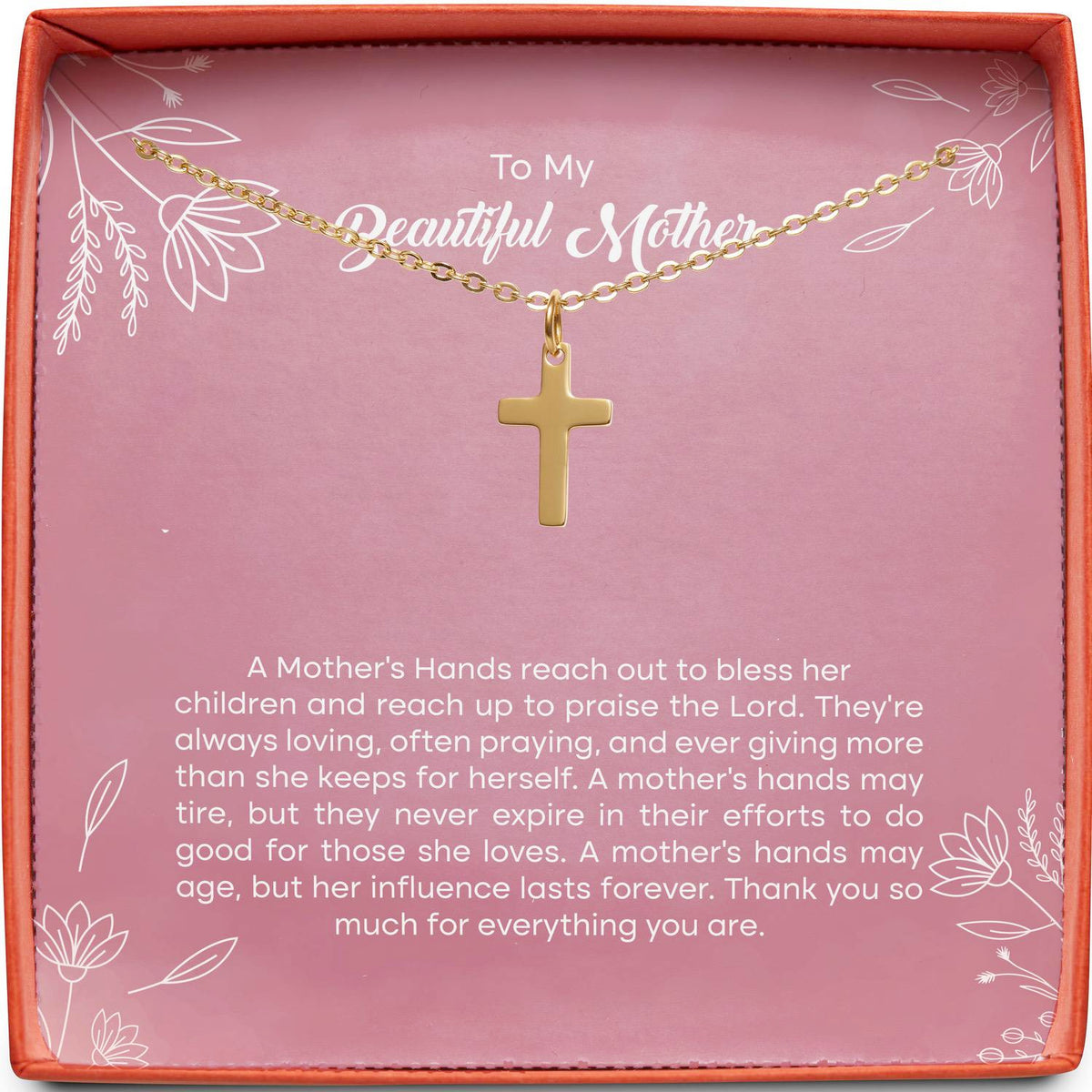 To My Beautiful Mother | A Mother&#39;s Hands | Cross Necklace