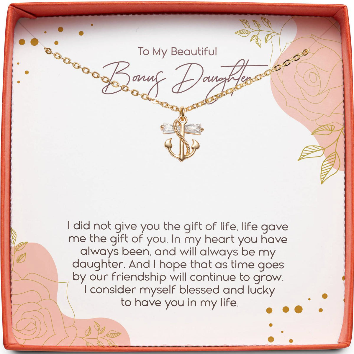 To My Beautiful Bonus Daughter | Gift of Life | Anchor Necklace
